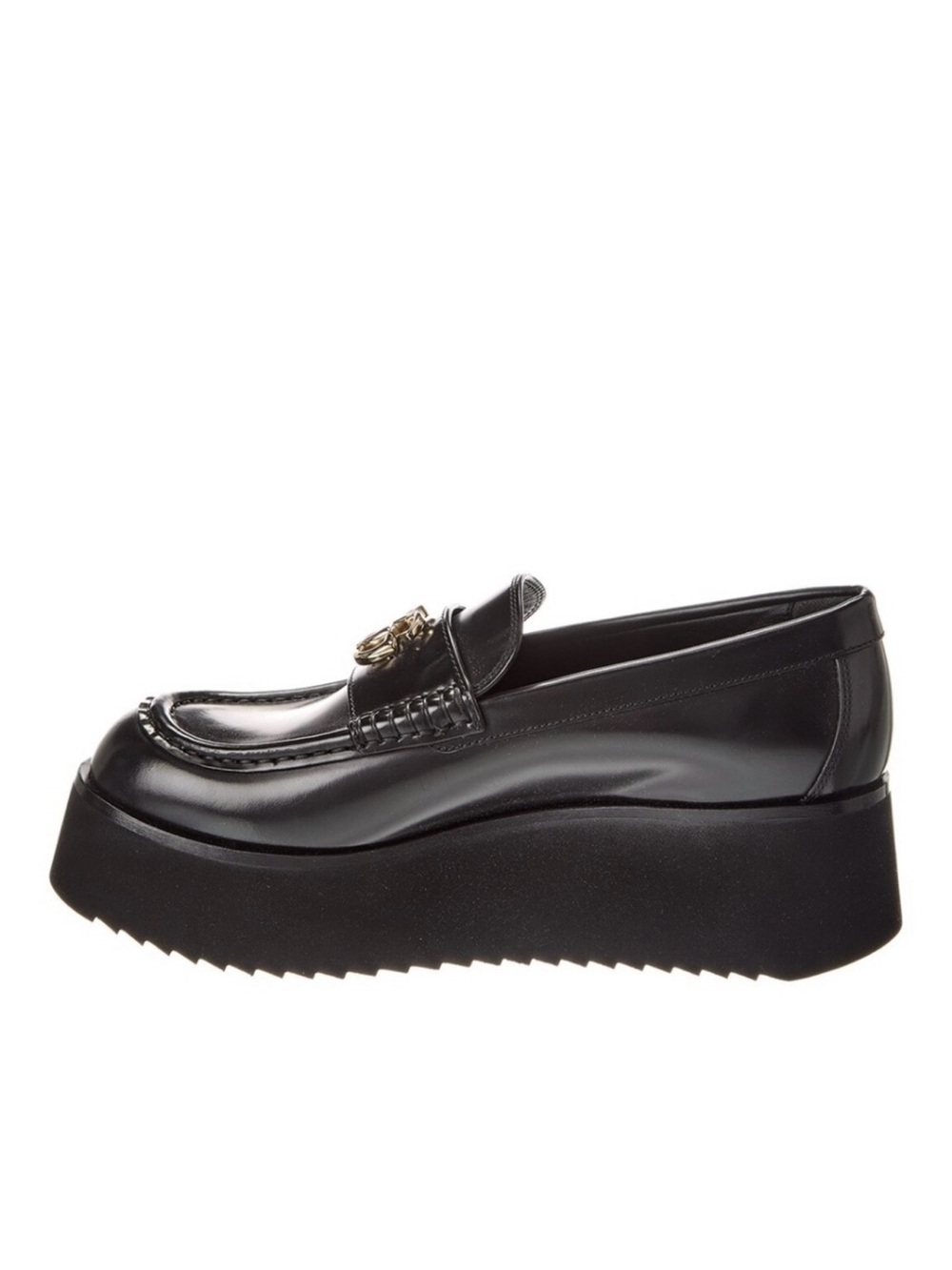 Gucci Black Leather Platform Loafers with Gold GG Hardware - Picture 13 of 14